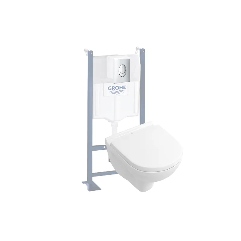 Pack WC suspendu sans bride compact VILLEROY & BOCH O.novo + bâti support GROHE + plaque