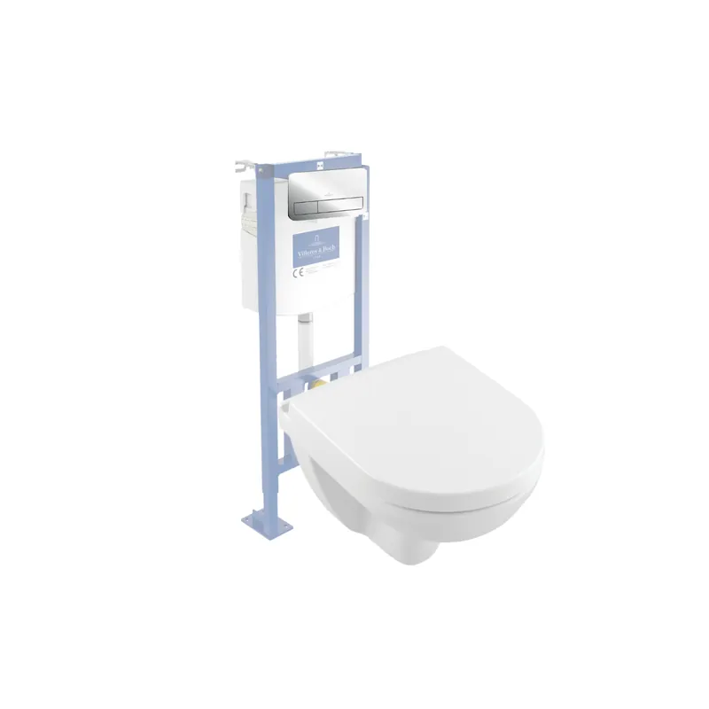 Pack WC suspendu sans bride compact VILLEROY & BOCH O.novo + bâti support + plaque
