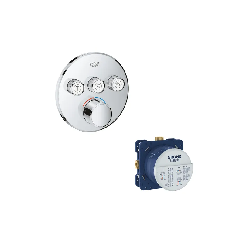 Façade robinet encastré mécanique 3 sorties GROHE Grohtherm + corps