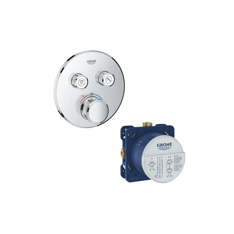 Façade robinet encastré thermostatique 2 sorties GROHE Grohtherm + corps d‘encastrement