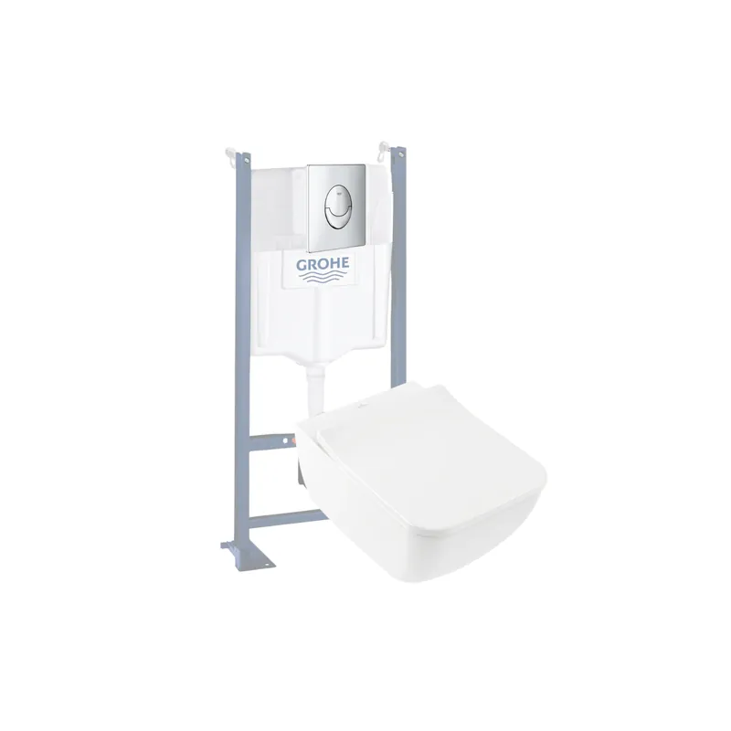 Pack WC suspendu sans bride VILLEROY & BOCH Venticello + bâti support GROHE + plaque chromée