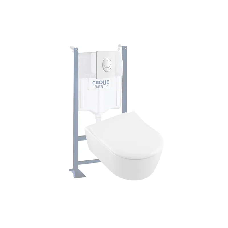 Pack WC suspendu sans bride VILLEROY & BOCH Avento + bâti support GROHE + plaque blanche