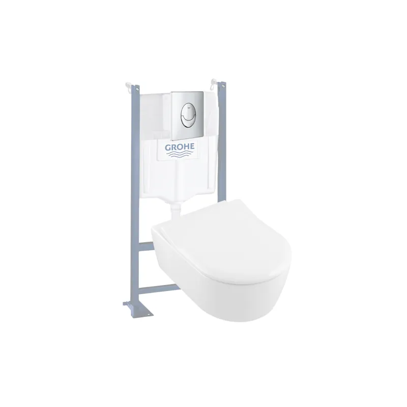 Pack WC suspendu sans bride VILLEROY & BOCH Avento + bâti support GROHE + plaque chromée