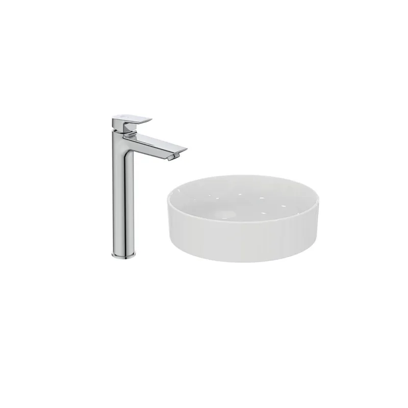 Pack Vasque à poser ronde Idéal Standard Conca 45 cm blanche + Mitigeur lavabo réhaussé Tesi chrome