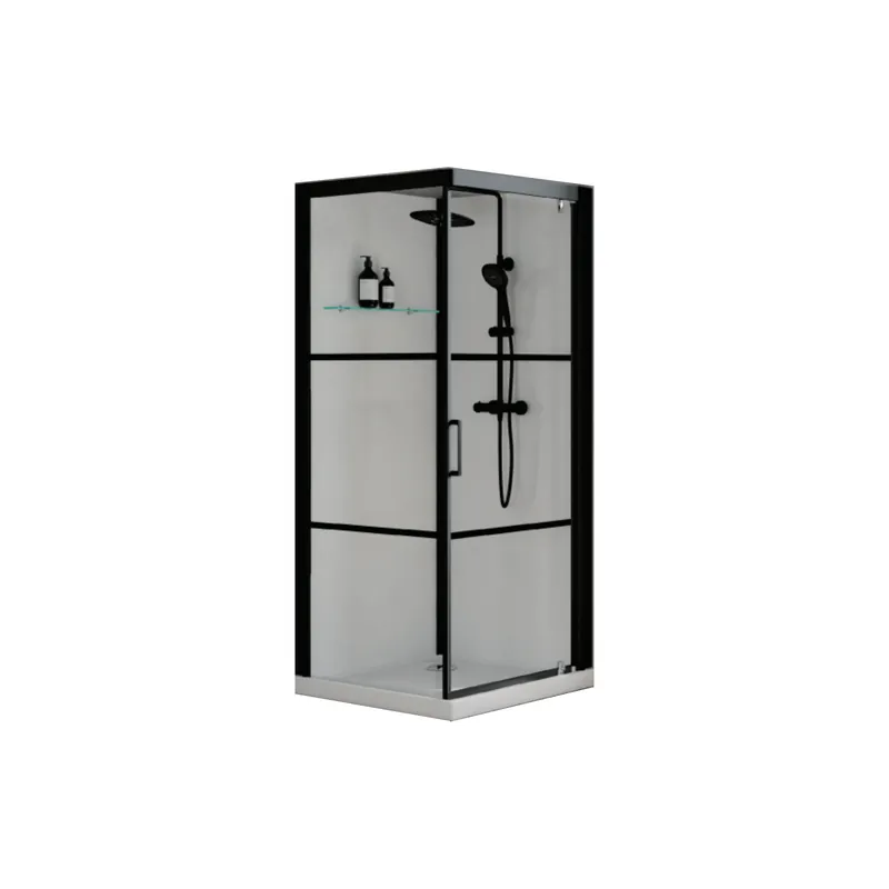 Cabine de douche Kinedo Brooklyn noir 90x90 sérigraphié pivotante avec 2 bandes noires + mitigeur thermostatiques