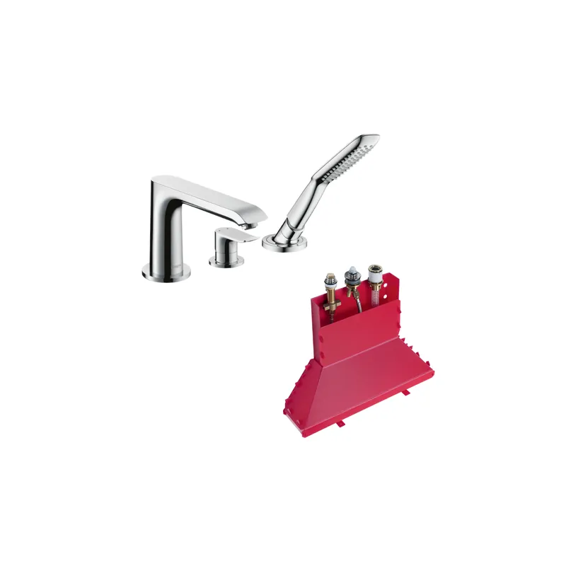 Façade mitigeur chromé HansGROHE 3 trous Metris montage sur bord pour baignoire - Corps encastré HansGROHE pour mitigeur 3 trous