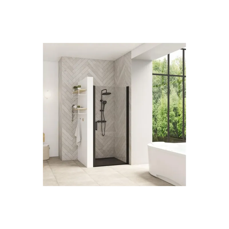 Smart Design porte pivotante sans seuil 90 profilé noir verre transparent