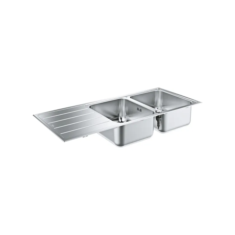 Evier à encastrer 2 bacs GROHE K500 quickfix réversible avec vidage auto