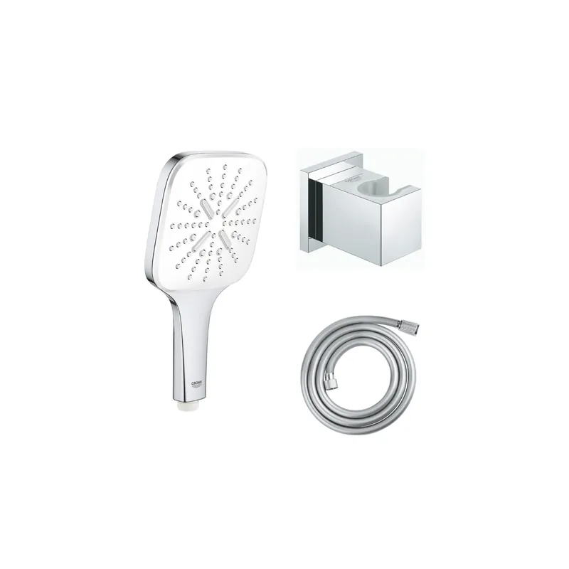 Flexible de douche GROHE Twistfree VitalioFlex Comfort 1750 chromé + Support mural cube Grohe Euphoria pour douchette + Douchett