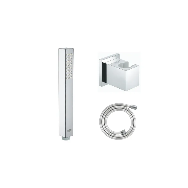 Flexible de douche GROHE Twistfree VitalioFlex Silver 1500 chromé + Support mural cube Grohe Euphoria pour douchette + Douchette