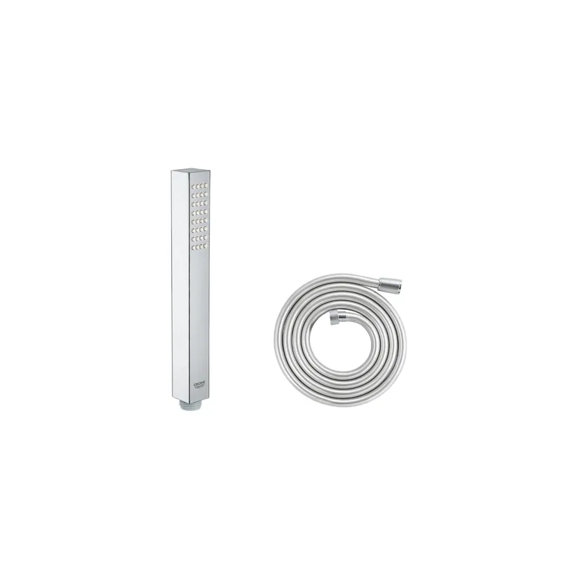 Flexible de douche GROHE Twistfree VitalioFlex Silver 2000 chromé + Douchette 1 jet GROHE Vitalio Joy Cube Stick chromé