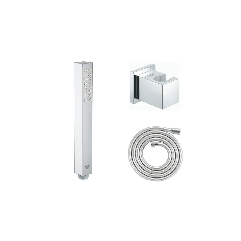 Flexible de douche GROHE Twistfree VitalioFlex Silver 2000 chromé + Support mural cube Grohe Euphoria pour douchette + Douchette