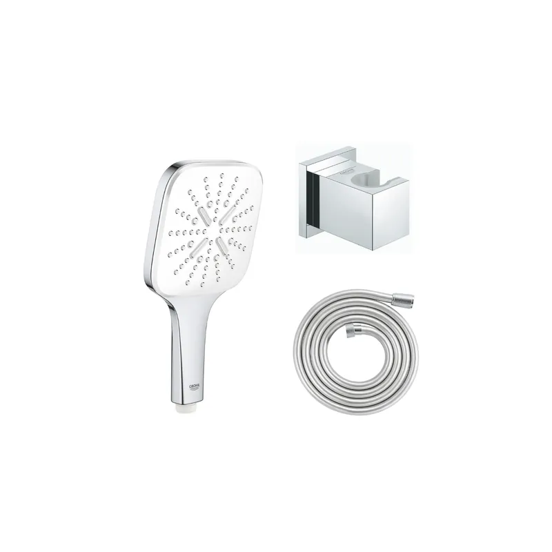 Flexible de douche GROHE Twistfree VitalioFlex Silver 2000 chromé + Support mural cube Grohe Euphoria pour douchette + Douchette
