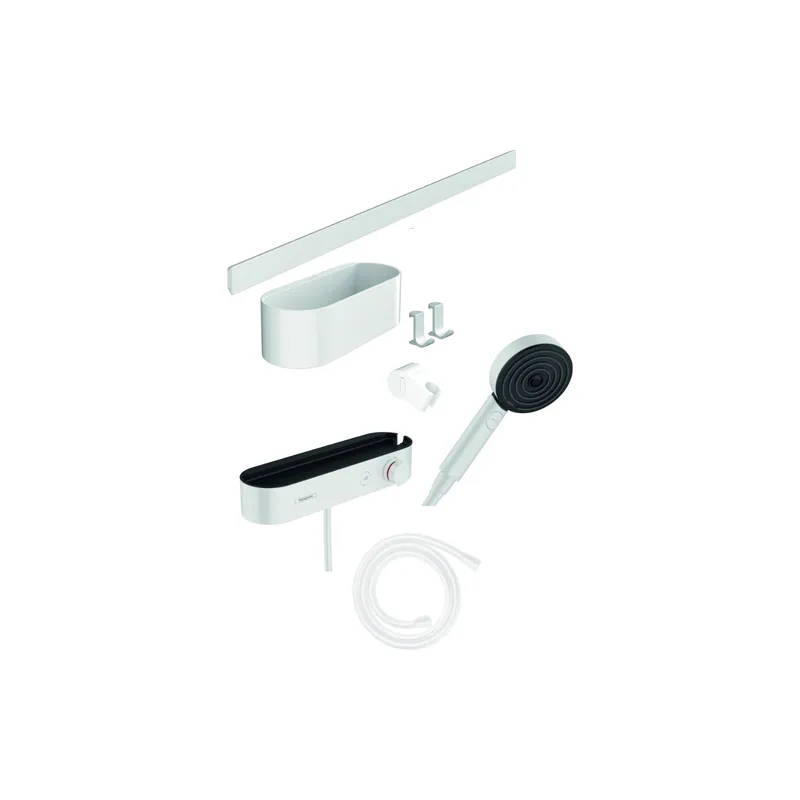 Ensemble d‘accessoires de douche avec thermostatique blanc mat Hansgrohe WallStoris