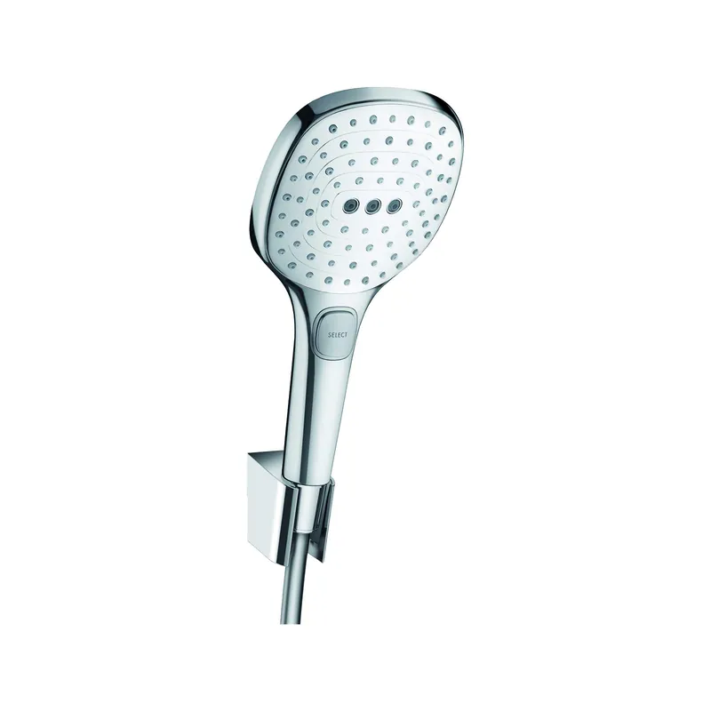 Pommeau de douche HANSGROHE Raindance Select E 120 3 jets support et flexible 160 cm blanc/chromé