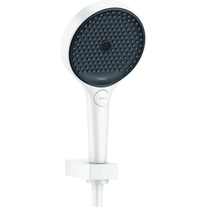 Pommeau de douche HANSGROHE Rainfinity 130 3 jets support et flexible 125 cm blanc mat