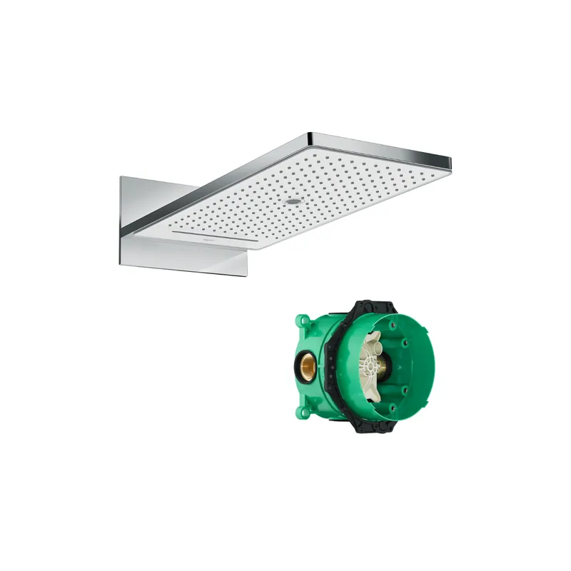 Douche de tête HANSGROHE Rainmaker Select 580 EcoSmart 3 jets blanc/chromé + Corps encastré universel Ibox