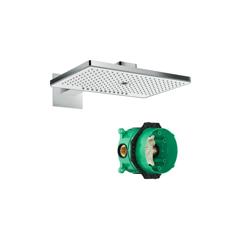 Douche de tête HANSGROHE Rainmaker Select 460 3 jets avec bras de douche blanc/chromé + Corps encastré universel Ibox