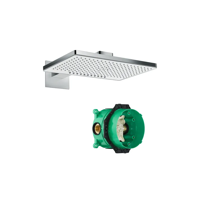 Douche de tête HANSGROHE Rainmaker Select 460 2 jets avec bras de douche blanc/chromé + Corps encastré universel Ibox