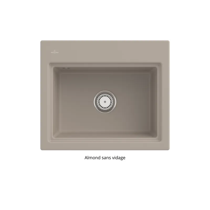 Evier VILLEROY ET BOCH Subway Style 60 S Almond CeramicPlus vidage manuel finition aluminum brossé