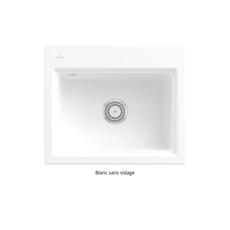 Evier VILLEROY ET BOCH Subway Style 60 S Blanc CeramicPlus vidage manuel finition aluminum brossé