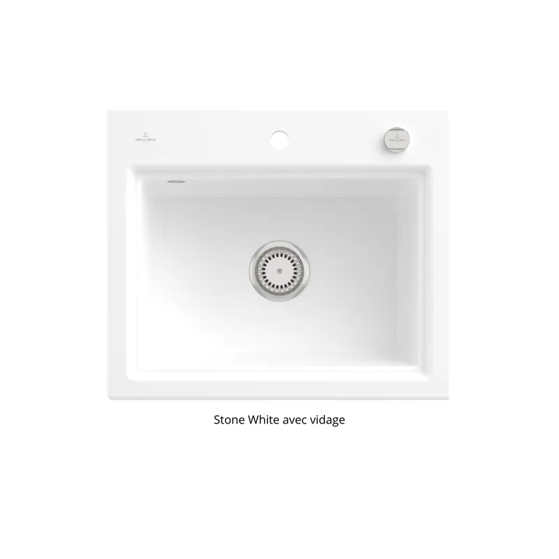 Subway Style 60 S Évier à encastrer, inclus Vidage automatique, en Céramique, 600 x 510 mm, Stone White CeramicPlus