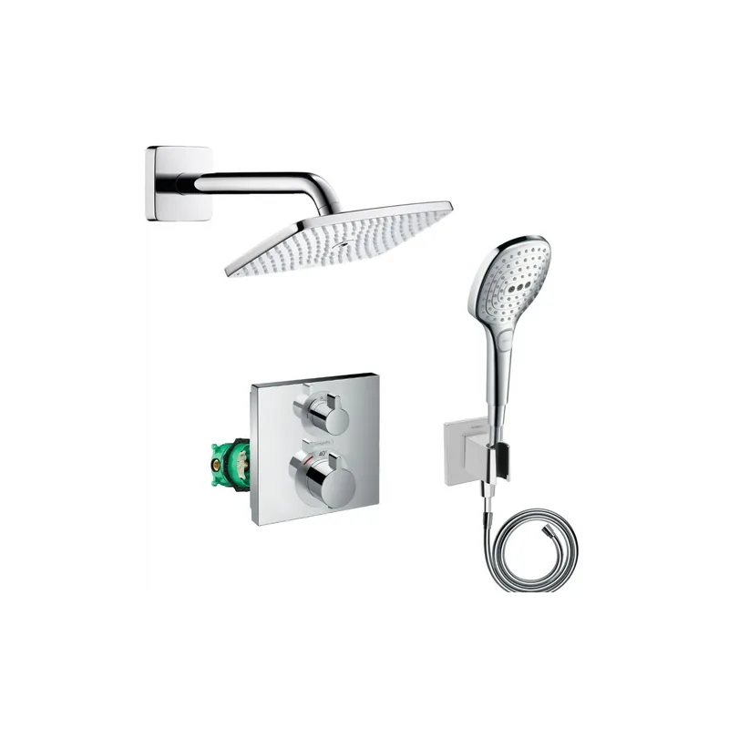 Colonne de douche encastrée thermostatique HANSGROHE Ecostat Square + Douche de tête Raindance E 240