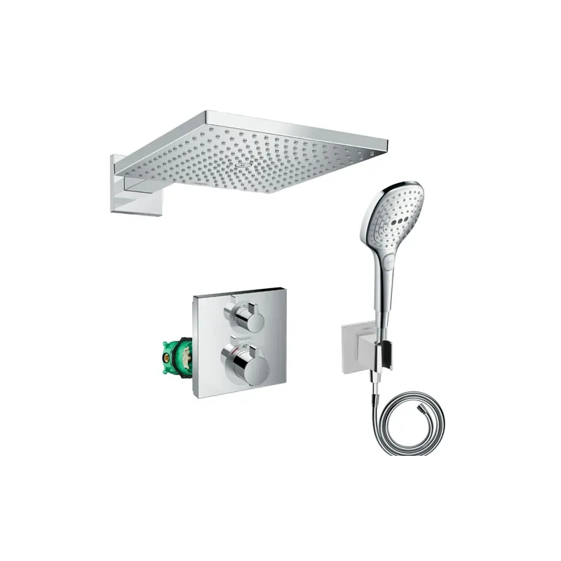 Colonne de douche encastrée thermostatique HANSGROHE Ecostat Square + Douche de tête Raindance E 300