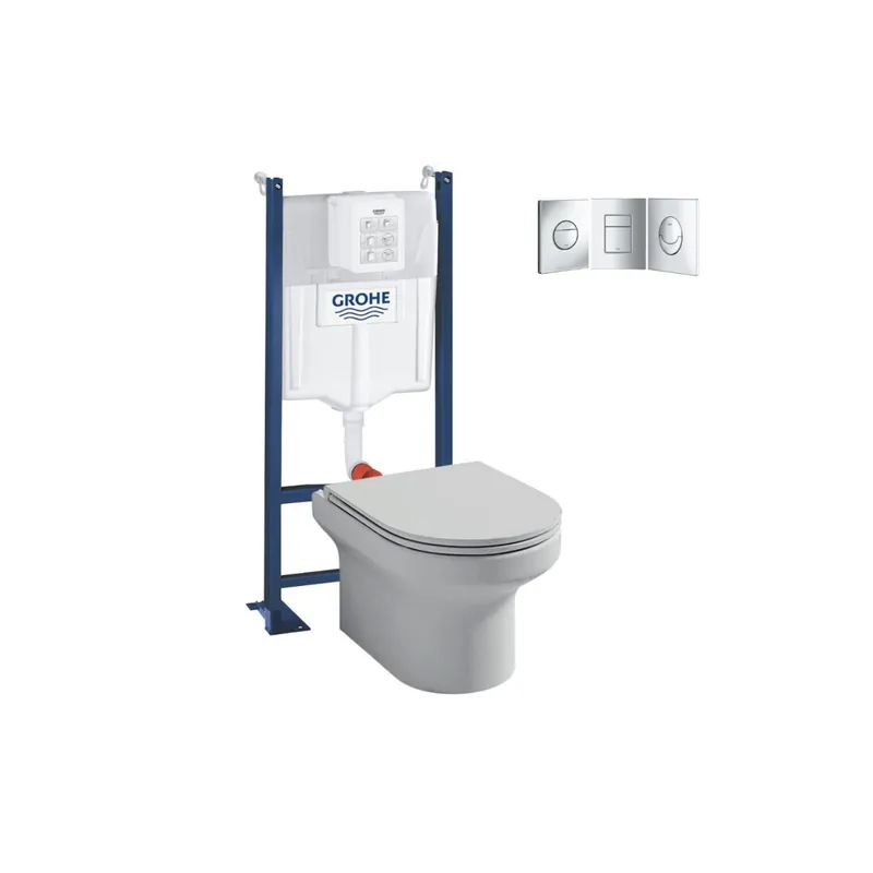 Pack WC suspendu sans bride JACOB DELAFON Elite + bâti support GROHE + plaque