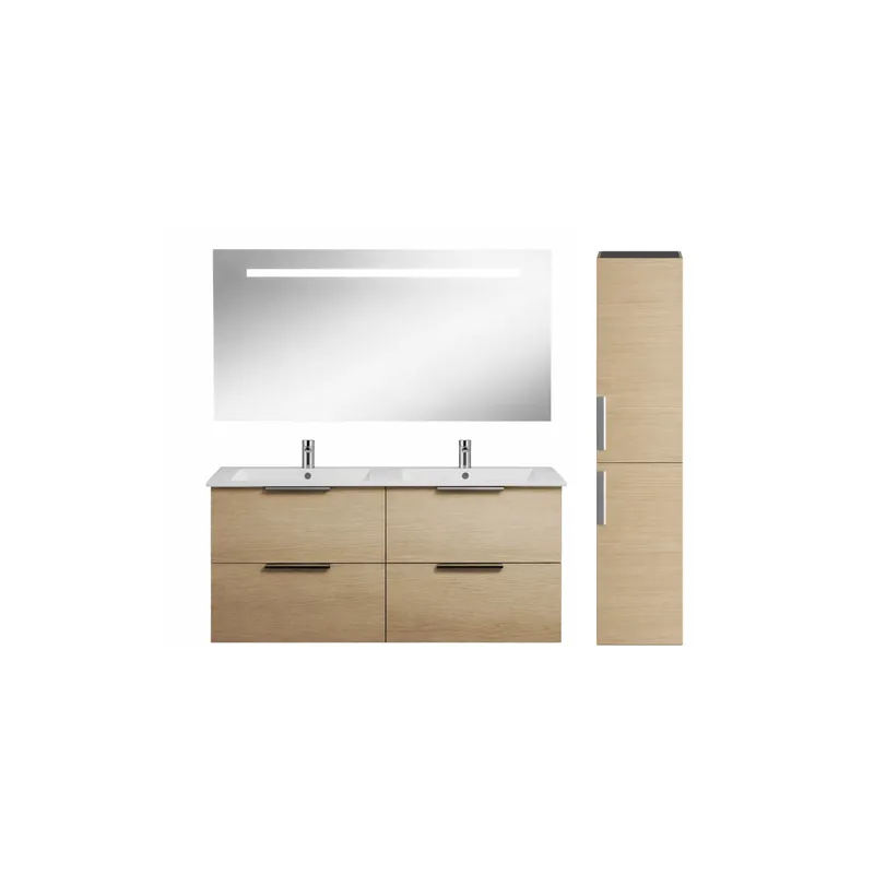 Pack meuble double vasque 120 cm BURGBAD Olena + colonne + miroir