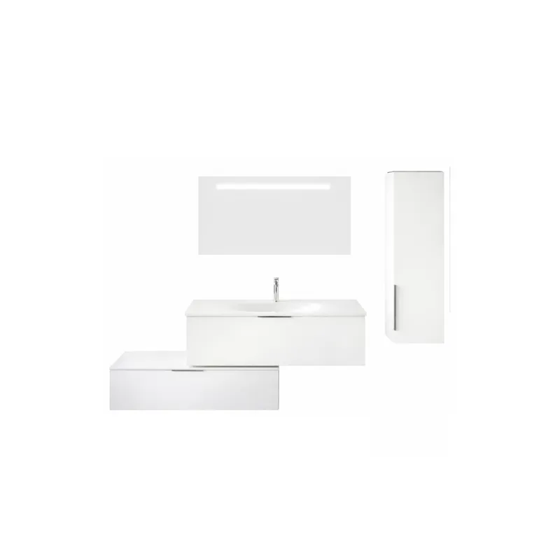 Pack meuble vasque BURGBAD Olena décalé + miroir + colonne
