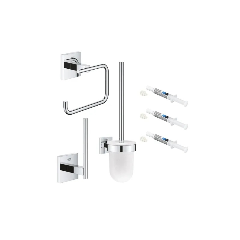 Pack accessoires pour WC GROHE Start Cube avec porte-balai + repose papier + dérouleur de papier + 3 colles GROHE QuickGlue