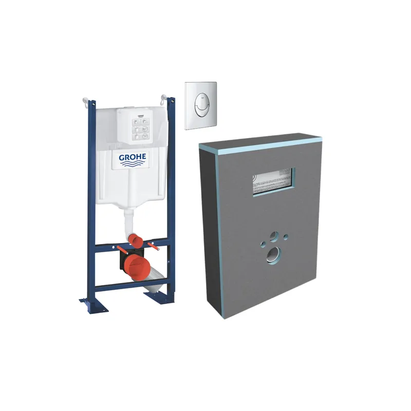 Pack Bâti-support mur GROHE Rapid SL Projet + Habillage bâti-support WEDI I-Board + Plaque chromée