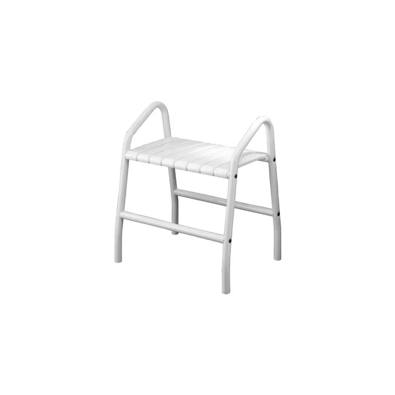 Banc de douche PMR PELLET Essentiel confort avec deux poignées de maintien aluminium époxy blanc