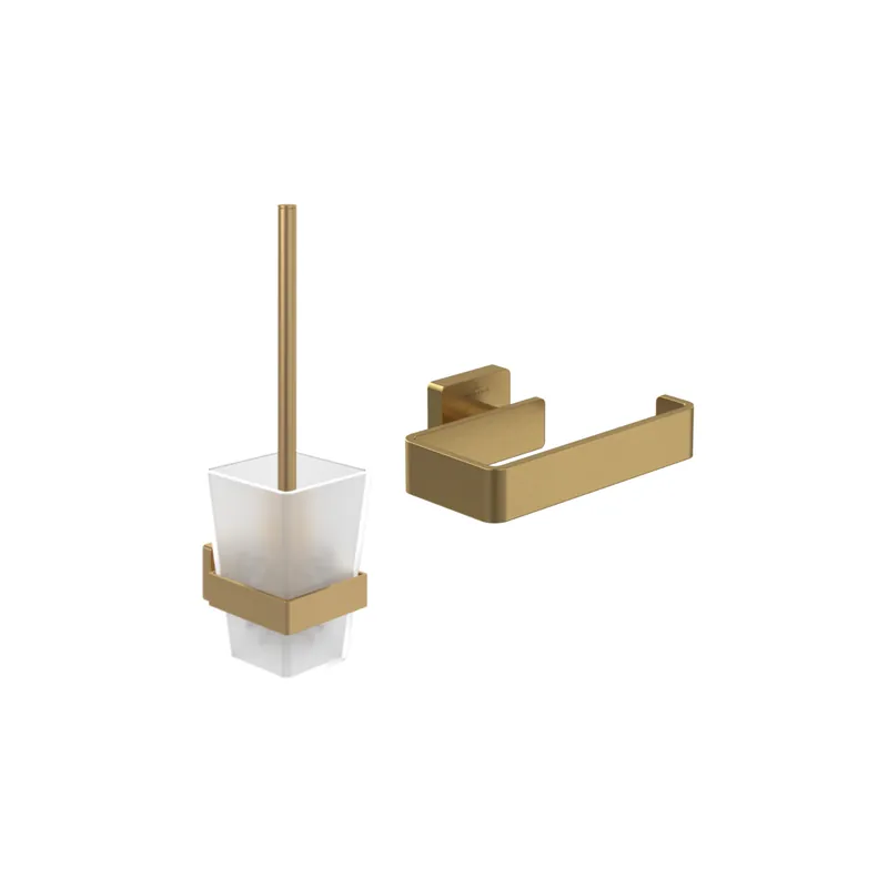 Dérouleur de papier toilette sans couvercle + Ensemble brosse WC VILLEROY ET BOCH Striking Chrome Gold brossé