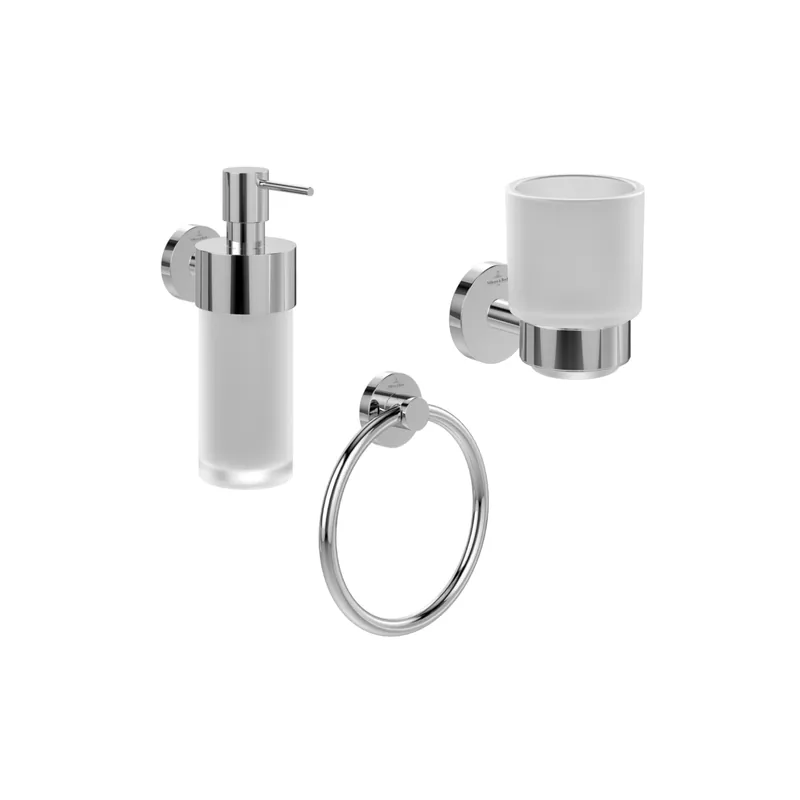 Porte-verre + Distributeur de savon + Anneau porte-serviettes VILLEROY & BOCH Elements Tender