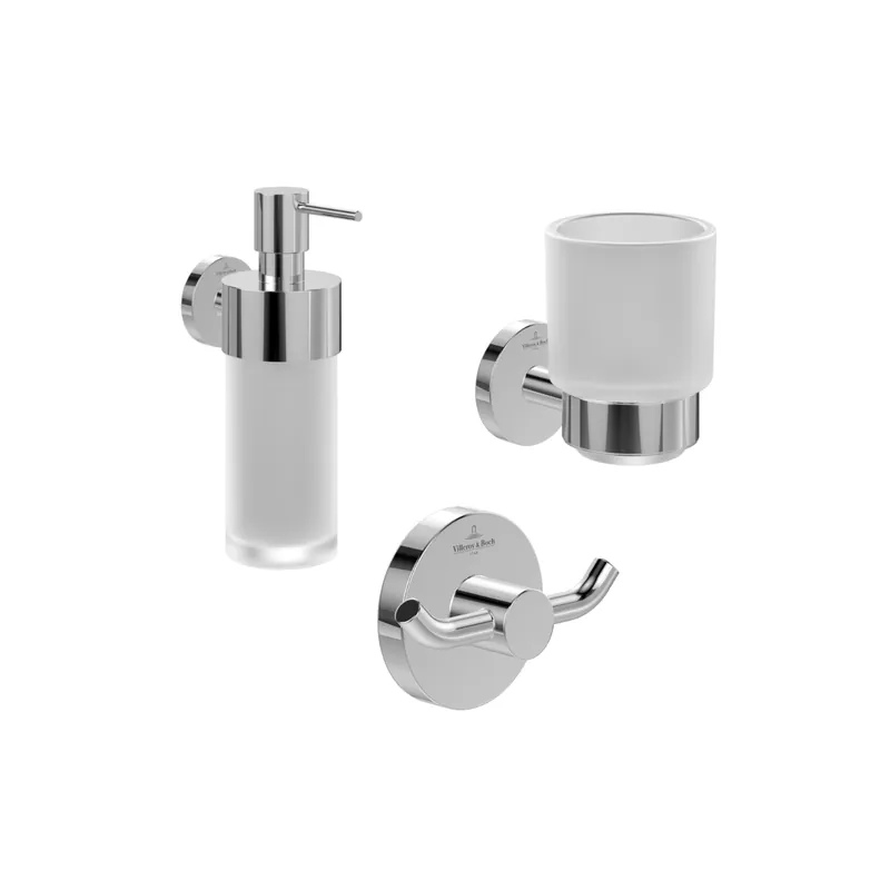 Porte-verre + Distributeur de savon + Crochet double porte-serviettes VILLEROY & BOCH Elements Tender