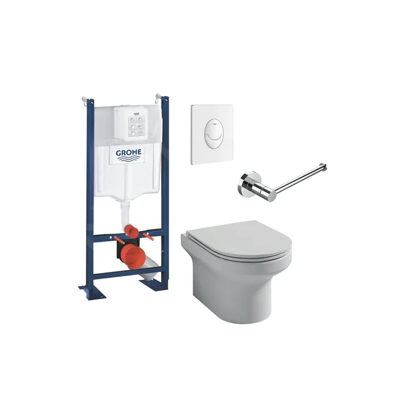 Pack WC suspendu sans bride JACOB DELAFON Elite + Bâti support GROHE RapidSL + accessoires de WC