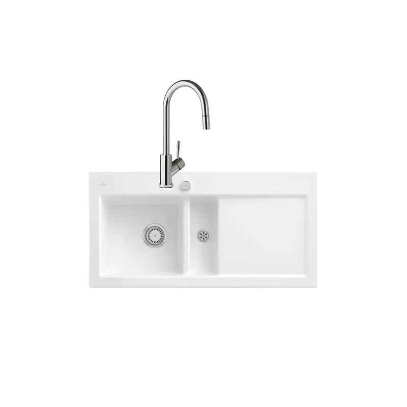 Evier VILLEROY ET BOCH Subway Pure 60 égouttoir à droite vidage auto + Robinet de cuisine Umbrella Flex