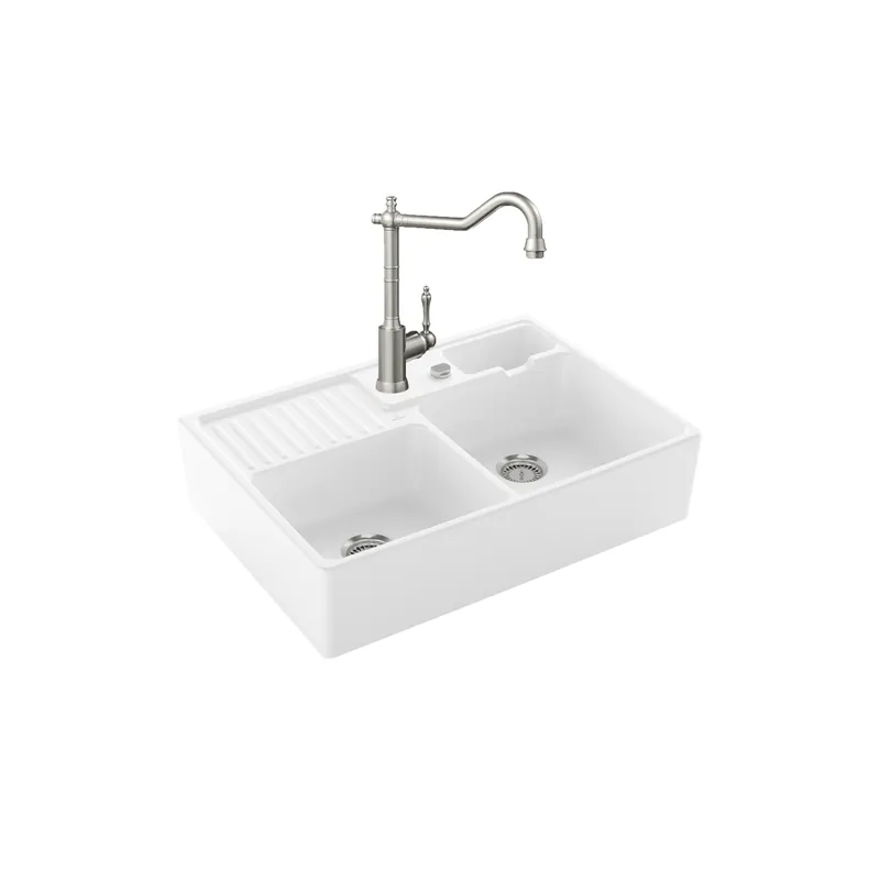Evier VILLEROY ET BOCH Timbre d‘office Tradition 2 cuves vidage auto + Robinet de cuisine Avia 2.0