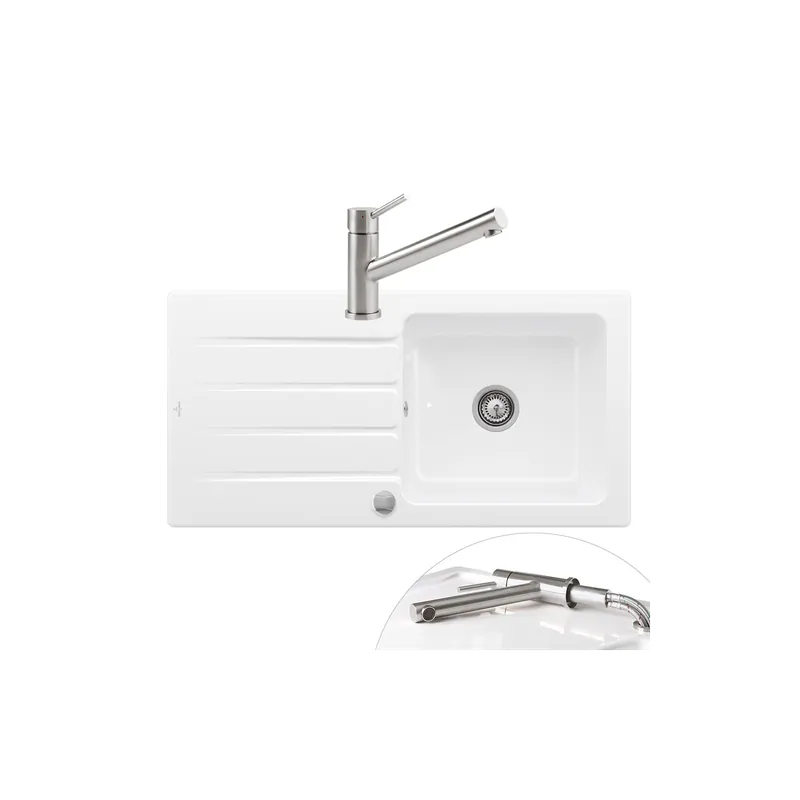 Evier VILLEROY ET BOCH Architectura 60 vidage auto + Robinet de cuisine Como Window
