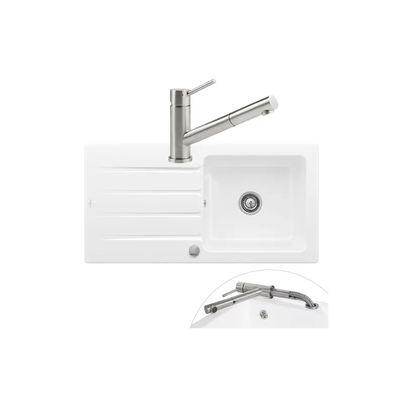 Evier VILLEROY ET BOCH Architectura 60 vidage auto + Robinet de cuisine Como Shower Window
