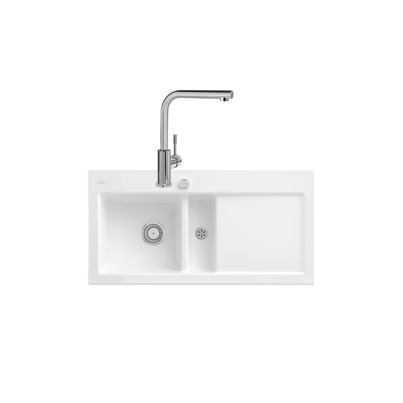 Evier VILLEROY ET BOCH Subway Pure 60 égouttoir à droite vidage auto + Robinet de cuisine Modern Steel