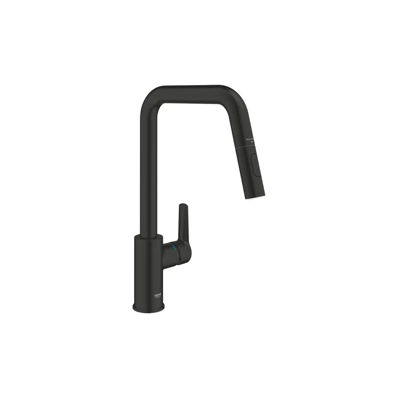 Robinet de cuisine avec douchette GROHE Start bec haut noir mat 2 jets
