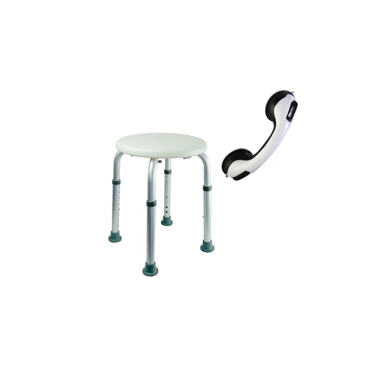 Tabouret de douche PMR PELLET Essentiel rond hauteur réglable + Barre à ventouse de maintien PMR PELLET 30 cm