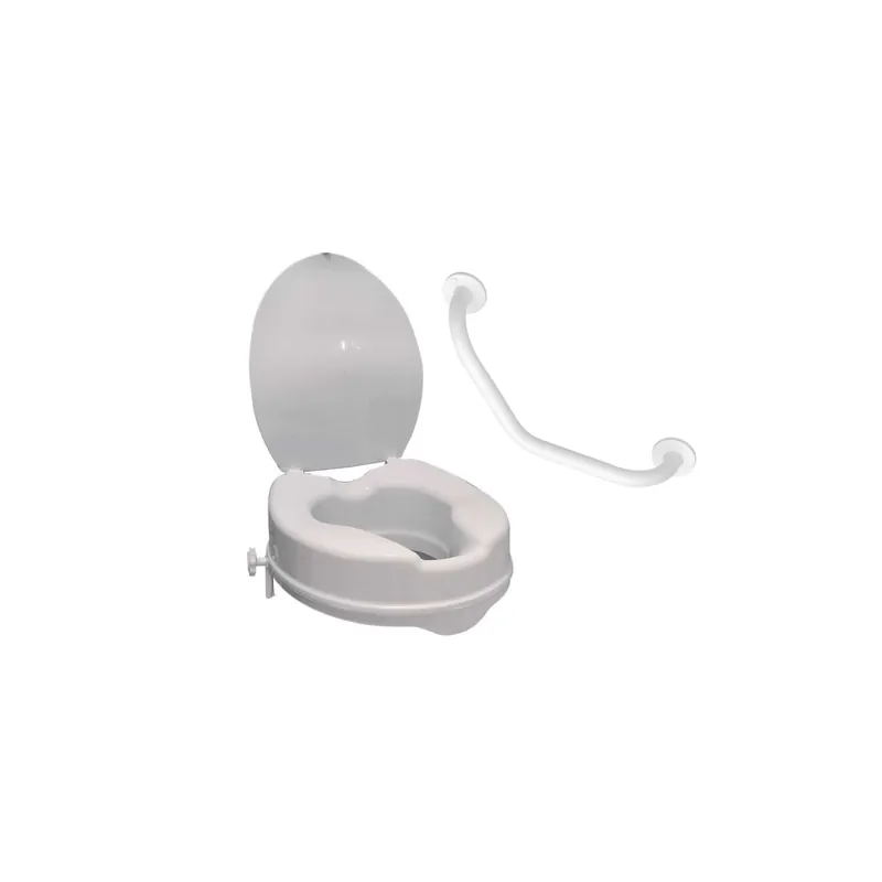 Réhausse WC PMR PELLET plastique blanc avec abattant 10 cm + Barre de maintien coudée PMR PELLET Essentiel