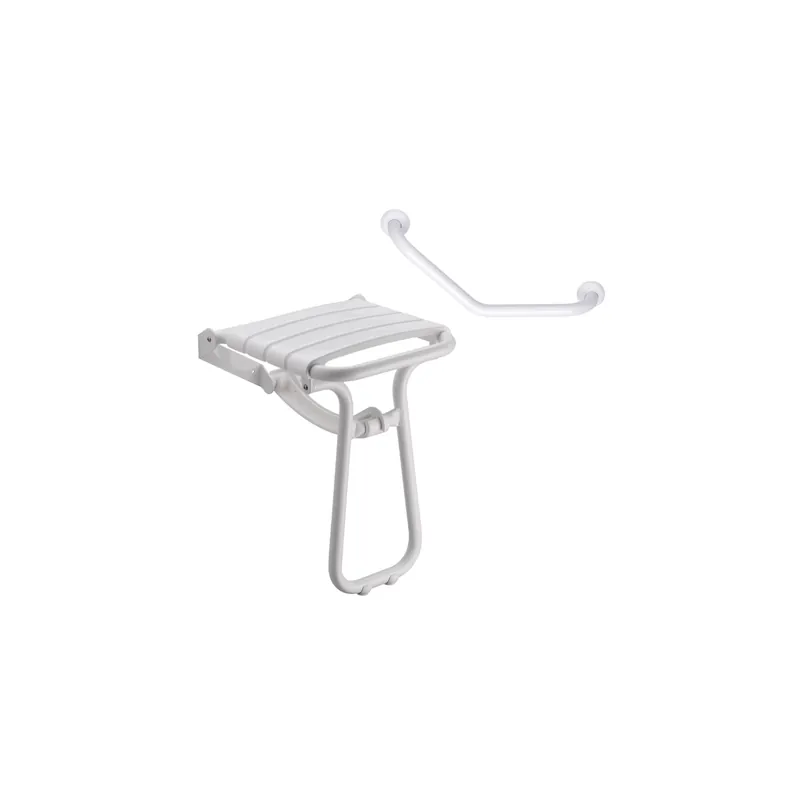 Siège de douche PMR PELLET Essentiel confort escamotable + Barre de maintien coudée PMR PELLET Essentiel confort