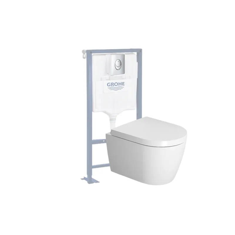 Pack WC suspendu sans bride compact DURAVIT Me by Starck + bâti support GROHE + plaque
