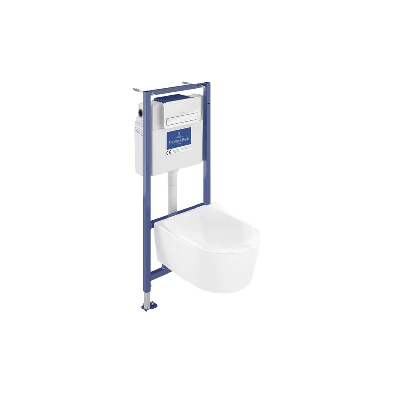 Pack WC suspendu sans bride VILLEROY ET BOCH Avento + Bâti support ViConnect Pro + abattant frein de chute + plaque