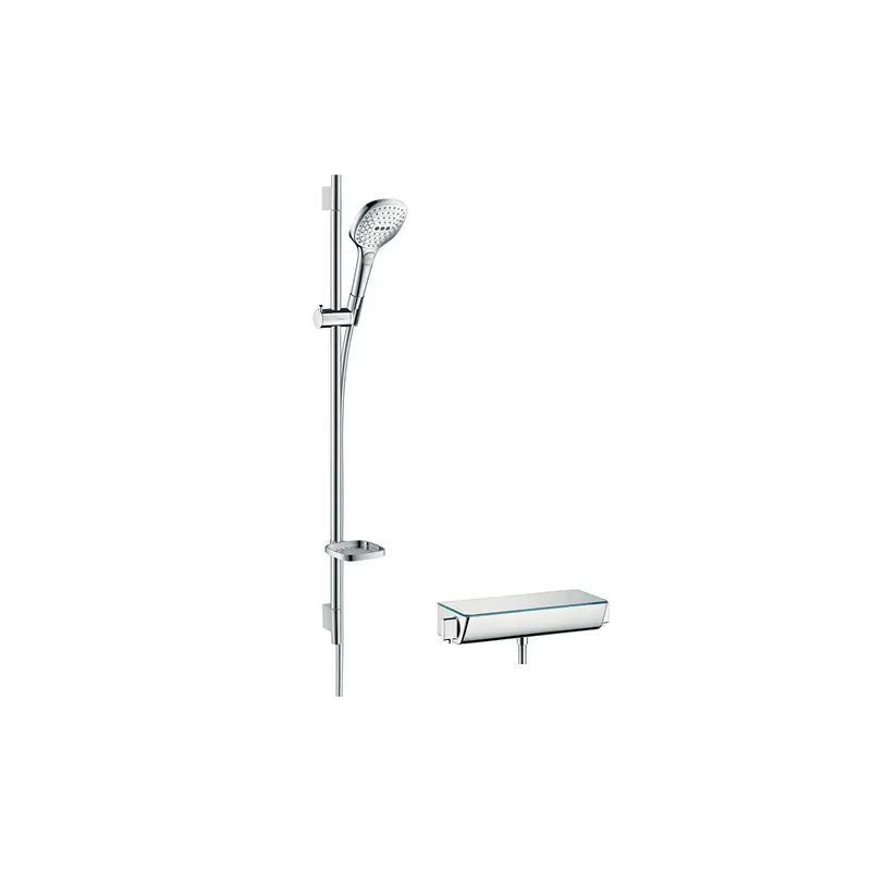 Ensemble douche HANSGROHE Raindance Select E 120 3 jets + mitigeur thermostatique Ecostat Select + Barre 90 cm